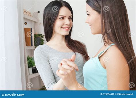 sexy women together|Two Young Women In A Bright Bedroom Slow .